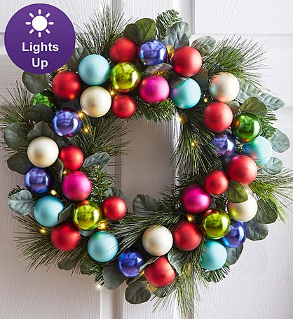 Joyful Jewel Wreath with Lights-22”